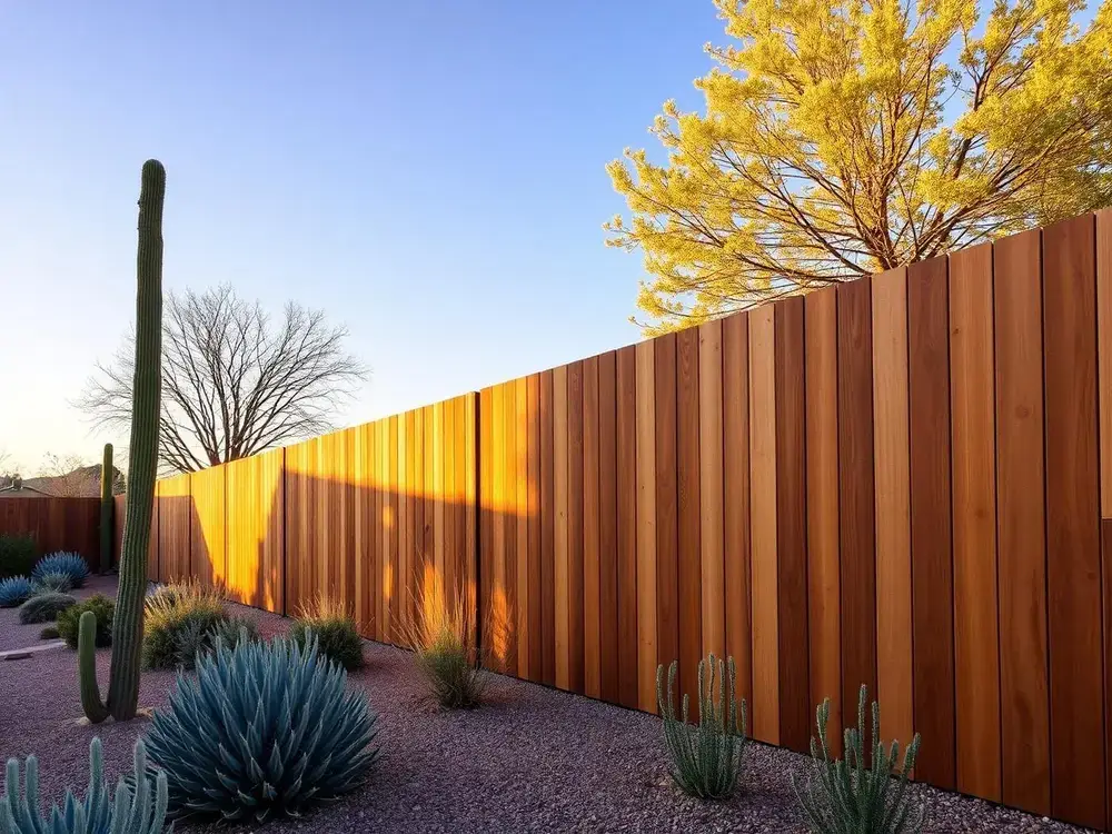 Cabinet Painting project in Los Lunas, NM — Solid-stained warm brown privacy fence