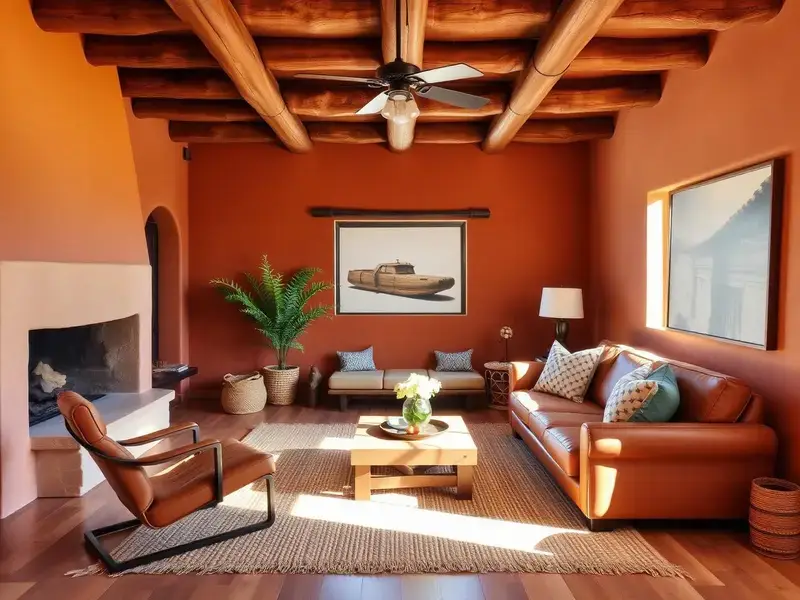 Living room with terracotta accent wall